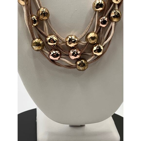 St. Thomas Mixed Metal Multi Strand Beaded Silk Cord Statement Necklace - Picture 3 of 10